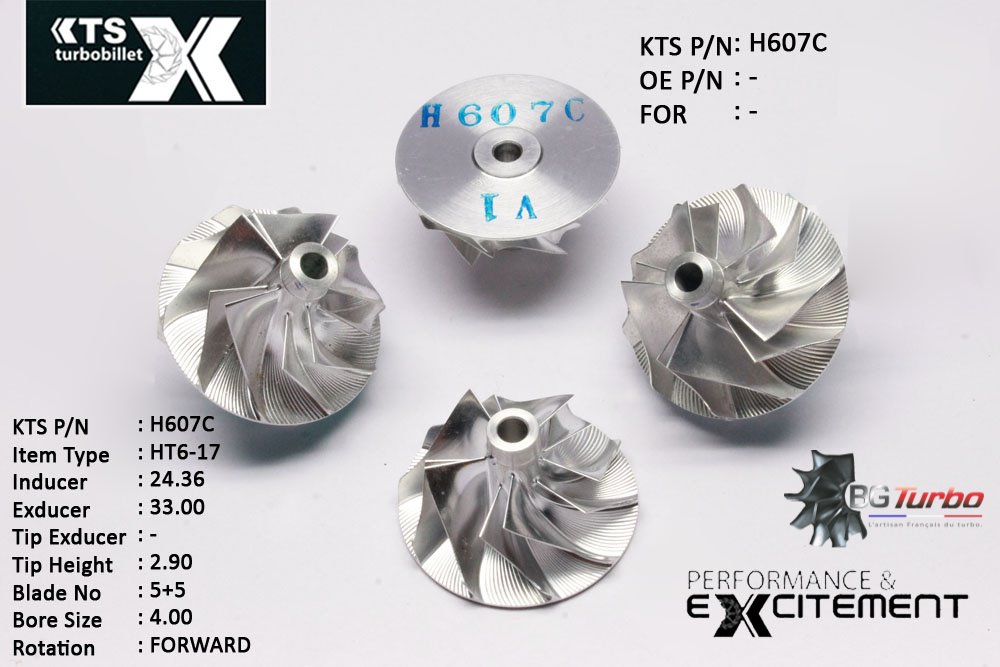 Turbo ROUE FORGÉE MFS PERFORMANCE - 5+5 PALES - INDUCER : 24,36 - EXDUCER : 33 - TYPE : HT6-17ANGLE : 60° - ROTATION : Forward - SUPER BACK : 0,4 - BORE SIZE : 4
